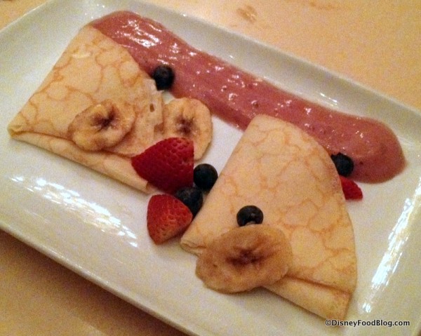 Crepes de Cogsworth -- stuffed with Yogurt, fresh berries, and wildberry foam