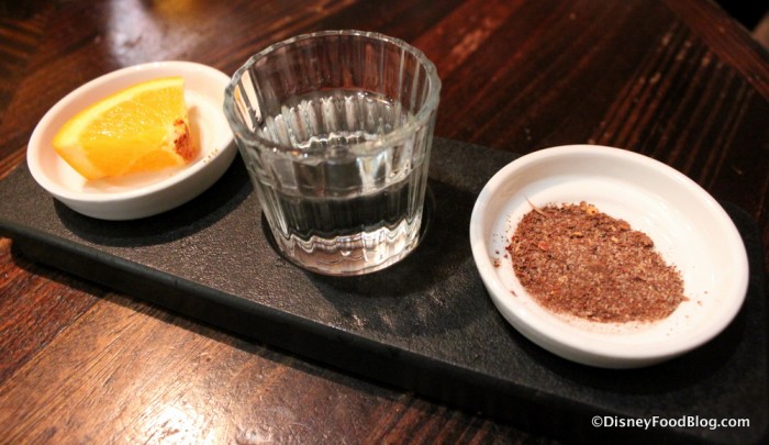 Mezcal Shot Served with Grasshopper Salt