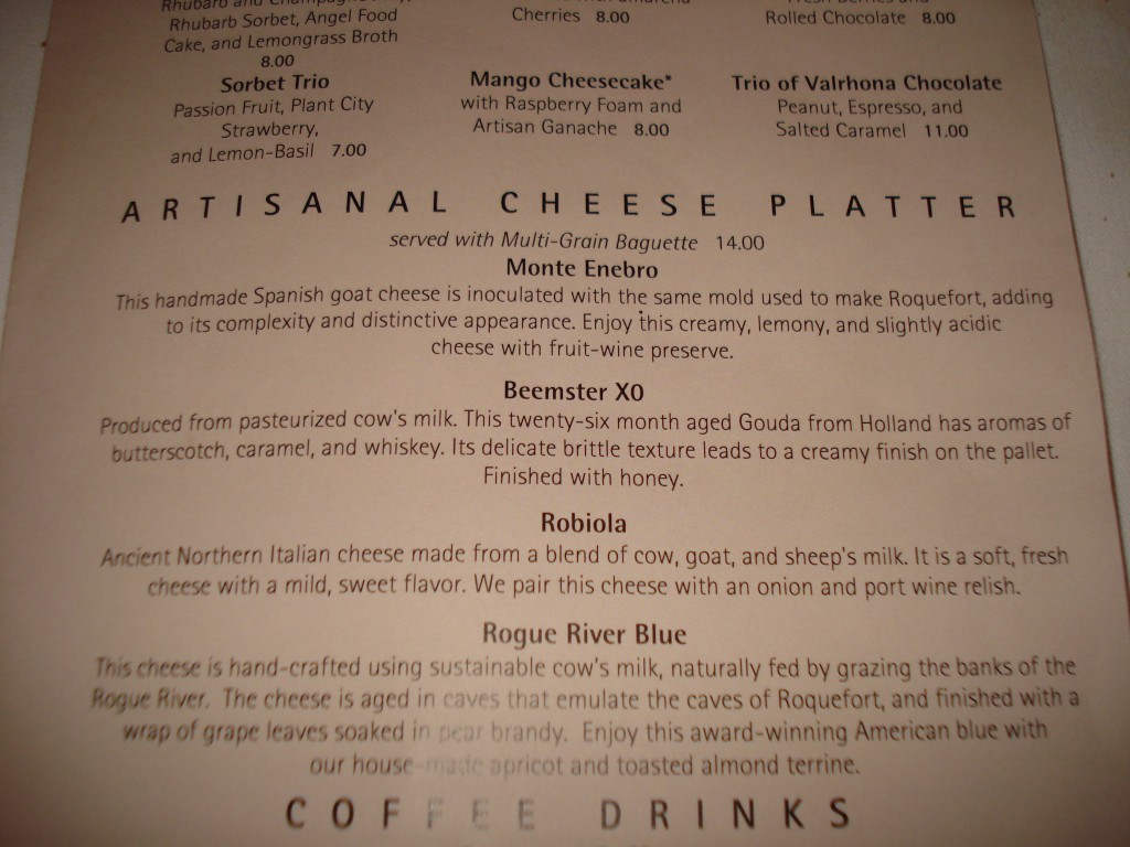 Cheese Plate Descriptions