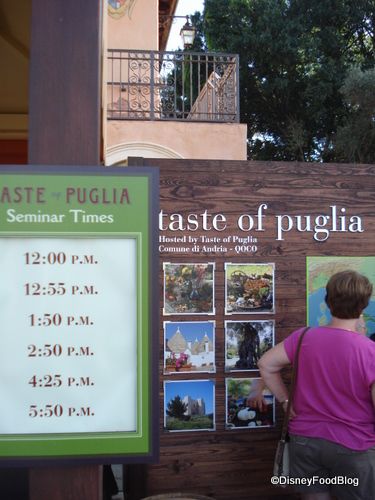 Seminar Times for Taste of Puglia
