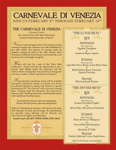 Click for Larger Image: Carnevale Menu and Info at Tutto Italia