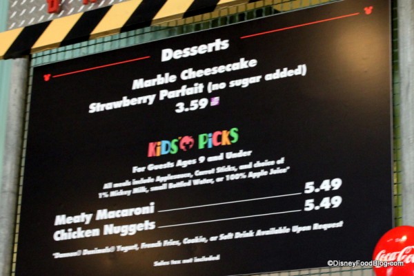 Desserts and Kids Picks Menu - Click to Enlarge