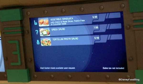 Menu at Cosmic Ray's Cafe