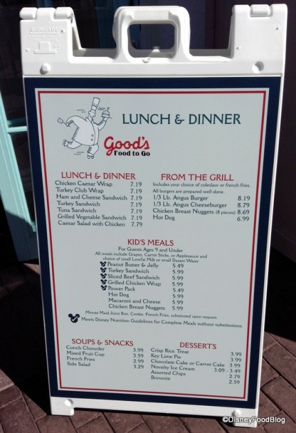 Temporary Menu for Good's To Go