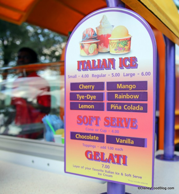 Italian Ice Kiosk menu