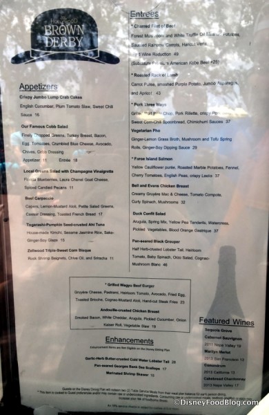 Hollywood Brown Derby Lunch Menu