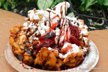 Review: Funnel Cake with Strawberry Topping and Soft Serve Vanilla Ice ...