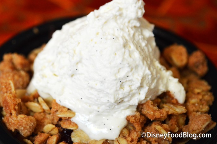 Vanilla Bean Cream on Apple Crisp 