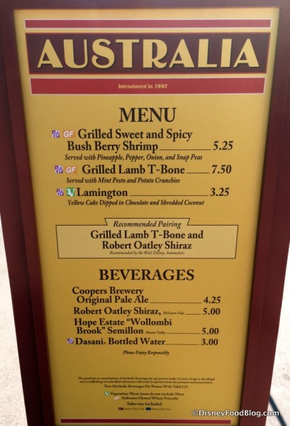 2017 Epcot Food and Wine Festival Australia Menu