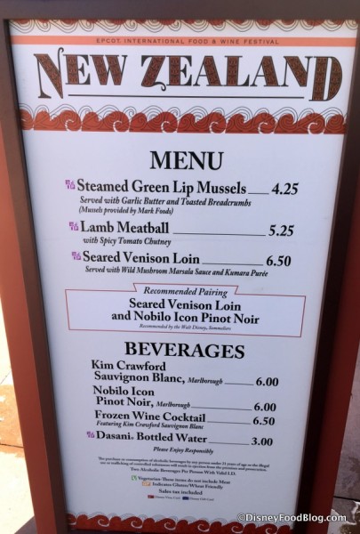 2017 Epcot Food and Wine Festival New Zealand Menu