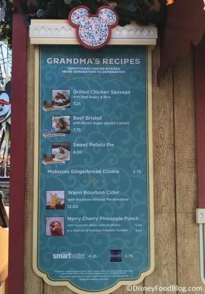 Grandma's Recipes booth menu