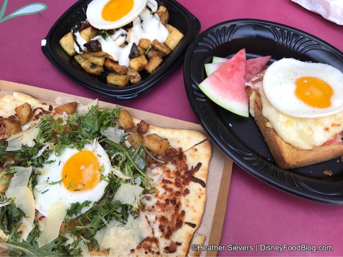 Croque Madame, Breakfast Flatbread, and Garden Vegetable Hash