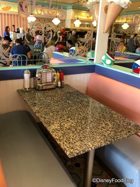 Booth seating at Beaches and Cream