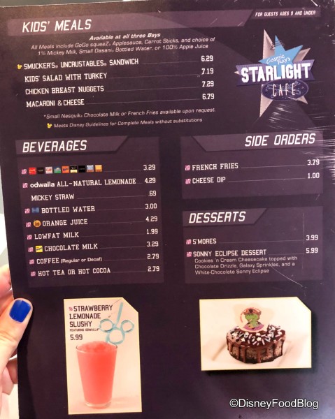 Cosmic Rays Starlight Cafe Menu