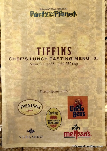 Tiffins Chef's Lunch Tasting Menu