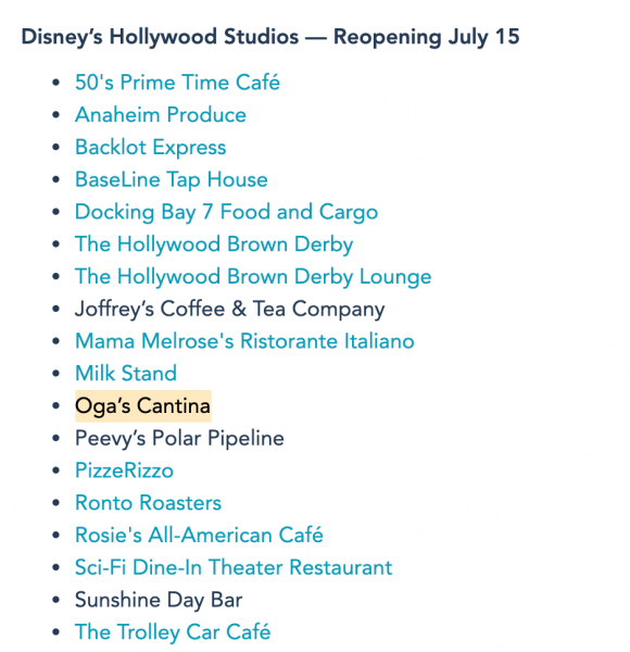 Oga’s Cantina Is BACK on The List of Hollywood Studios’ Reopening Restaurants and Reservations Are Open! 