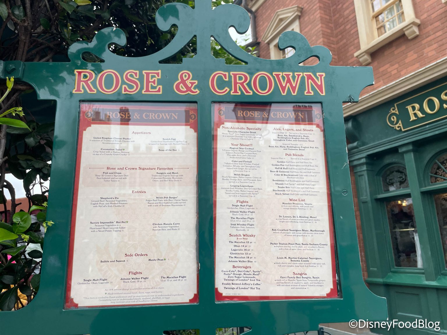 rose & crown dining room menu