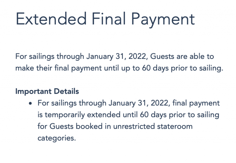 when is a disney cruise final payment due