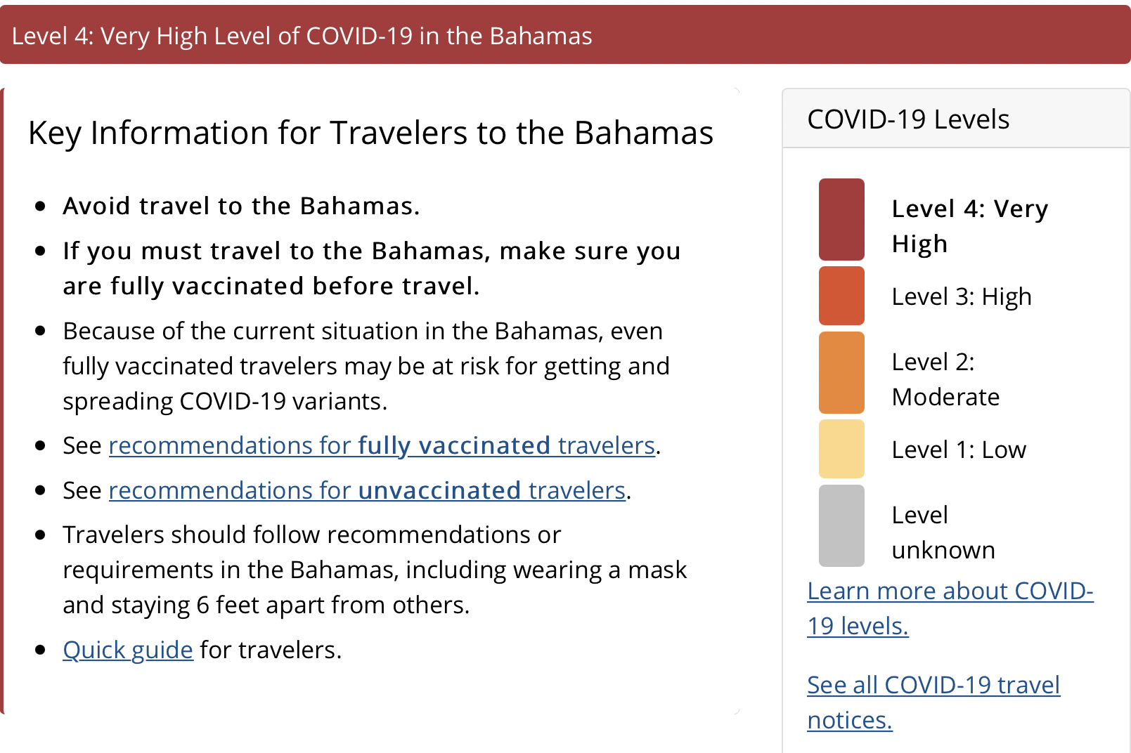 bahamas travel advisory level