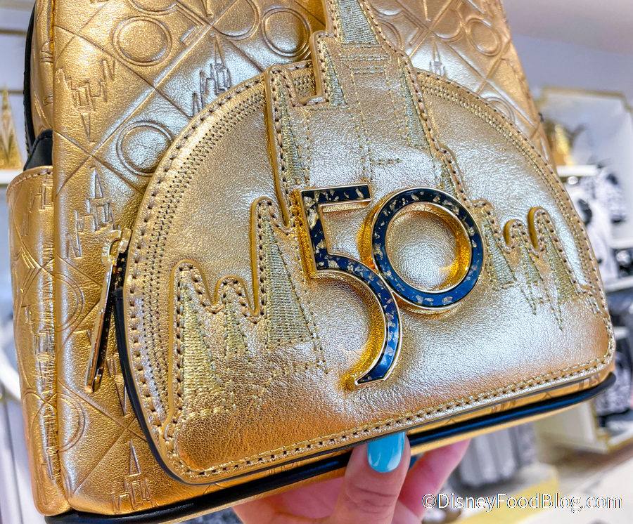 Disney Walt Disney World 50Th Anniversary Mickey Leather Gold Mini Backpack  New 