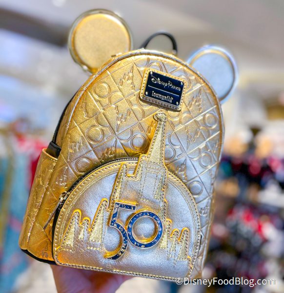 Walt Disney World 50th Anniversary Genuine Leather 24k Gold Loungefly  Backpack