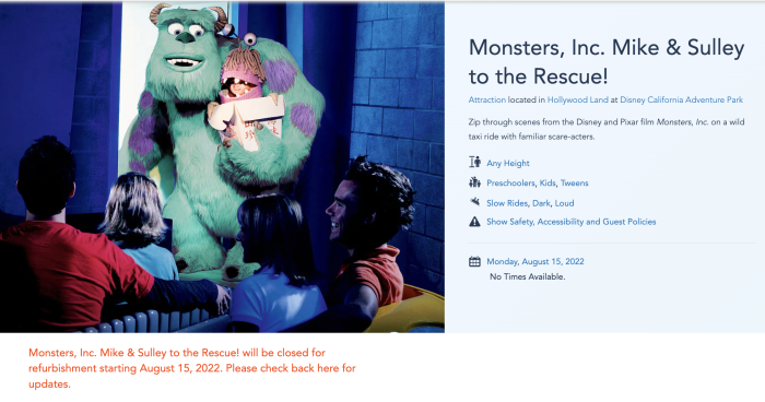 4k] Monsters Inc. Mike and Sulley To The Rescue! Closing Soon 2022 !!! 