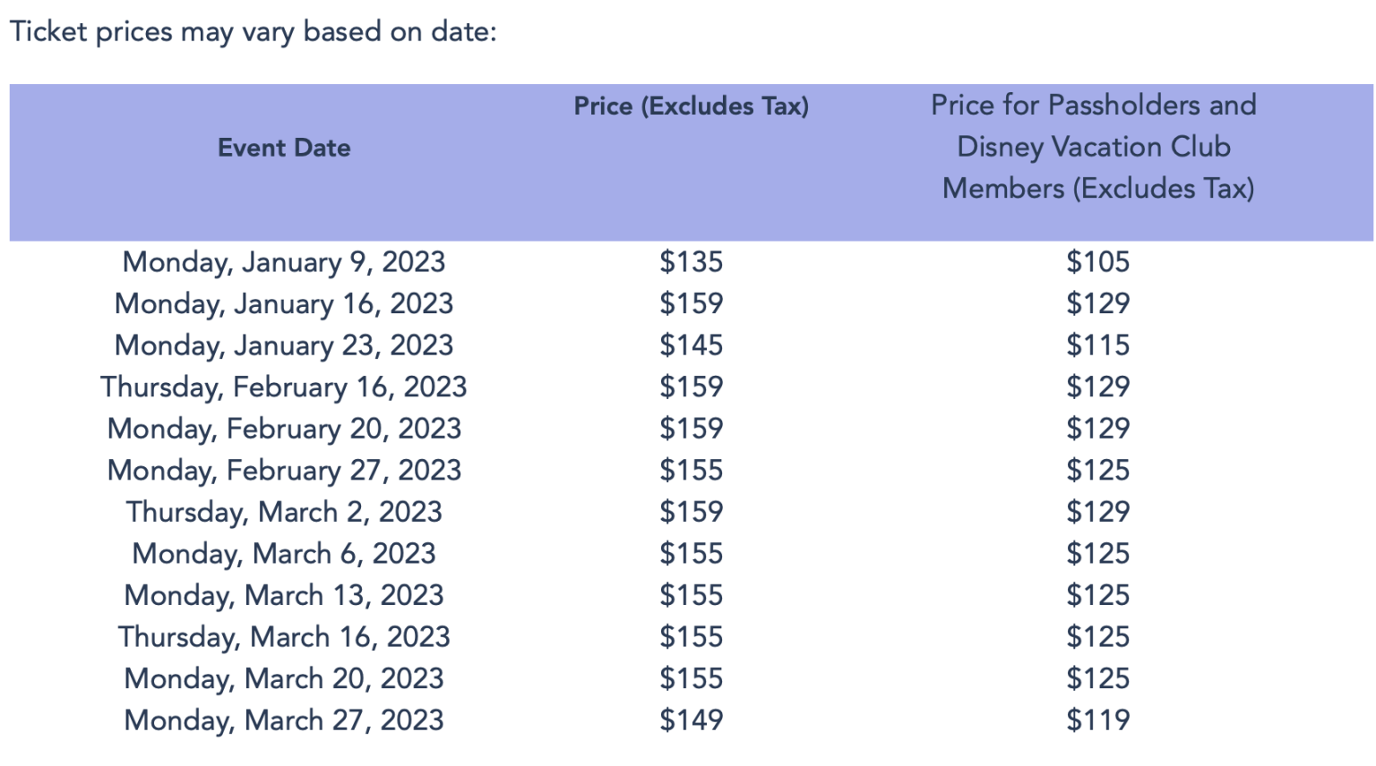 FULL LIST of DATES and PRICES for After Hours Events in Disney World