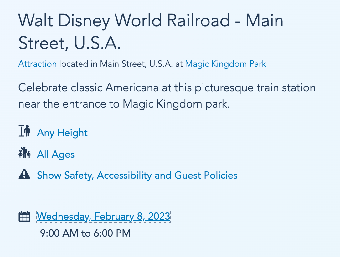 Full List of HOURS for the Magic Kingdom TRAIN