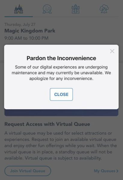 Disney World Digitial Experiences Currently Unavailable