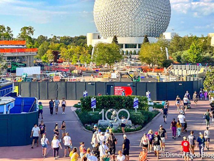 2023-wdw-atmo-epcot-construction walls-communicore plaza-hall