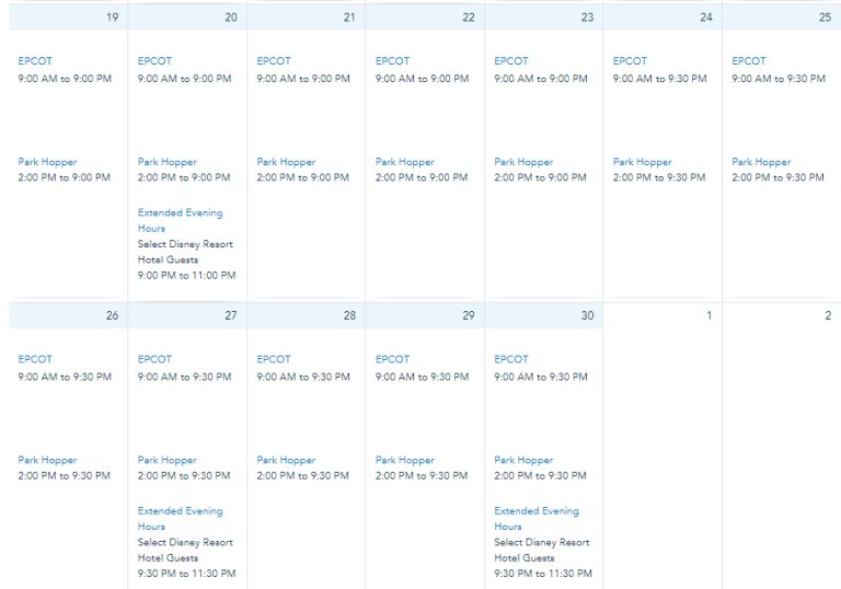 disney world park hours in october 2023