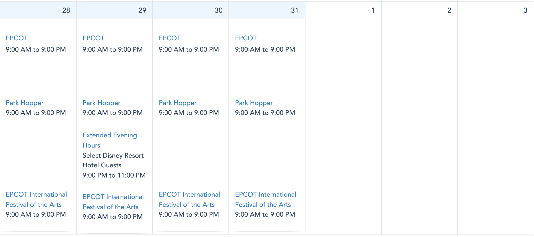 Full List of Disney World Park Hours for January 2024 Disney Food